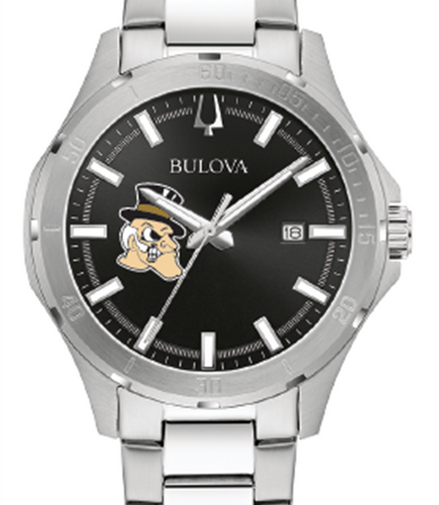 Bulova Men's Wake Forest Demon Deacon Stainless Steel Watch With Black Dial