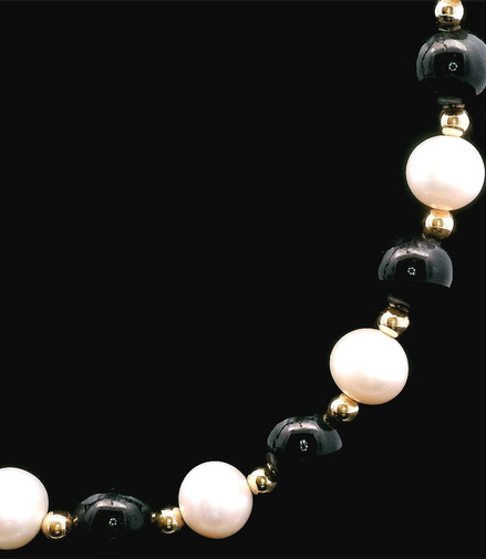 14K Yellow Gold Black Jade And Freshwater Pearl Necklace