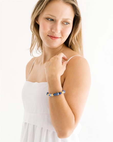 Susan Shaw Triple Gold Plated and Blue & White Lapis Gold Bracelet