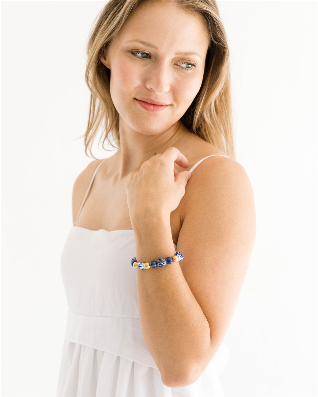 Susan Shaw Triple Gold Plated and Blue & White Lapis Gold Bracelet