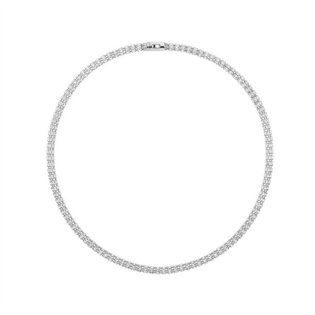 Desmos Rhodium Plated Infinity Round 5 Row Necklace 18"