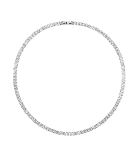 Desmos Rhodium Plated Infinity Round 5 Row Necklace 18"