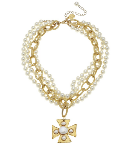 Susan Shaw Maltese Cross Multi-Strand Pearl Necklace