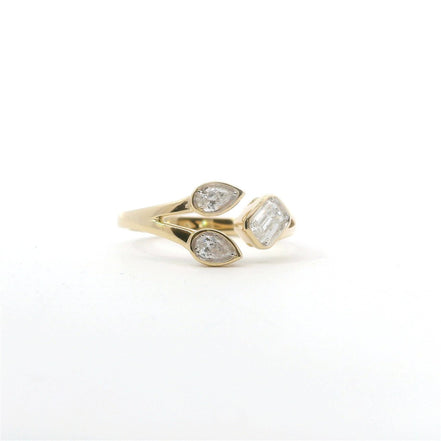 14K Yellow Gold and 0.54 CTW Emerald and Pear Shaped Diamond Ring