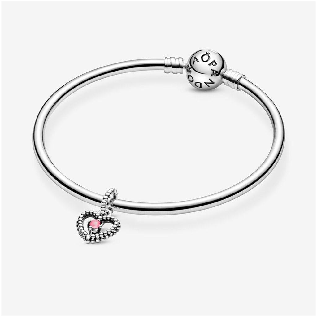 Pandora Moments October Petal Pink Beaded Heart Dangle Charm