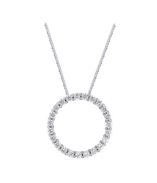 14K White Gold And 0.50 CT Diamond Open Circle Pendant Necklace