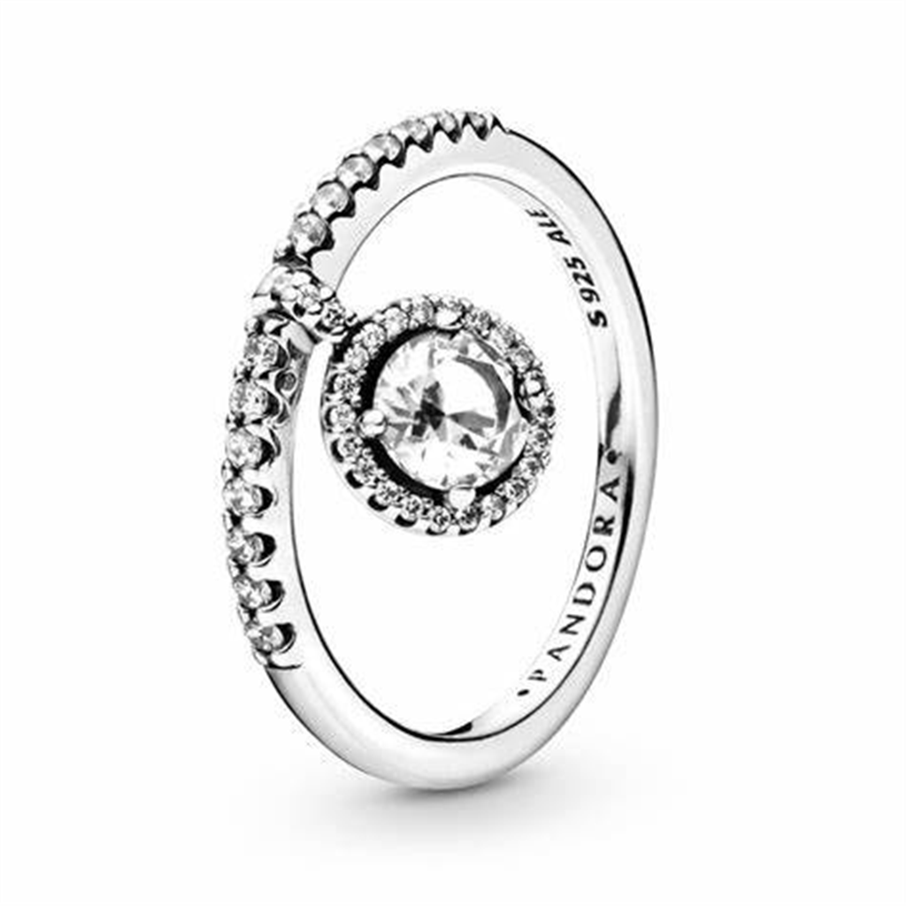 Pandora Timeless Dangling Round Clear Sparkling Ring Size 6