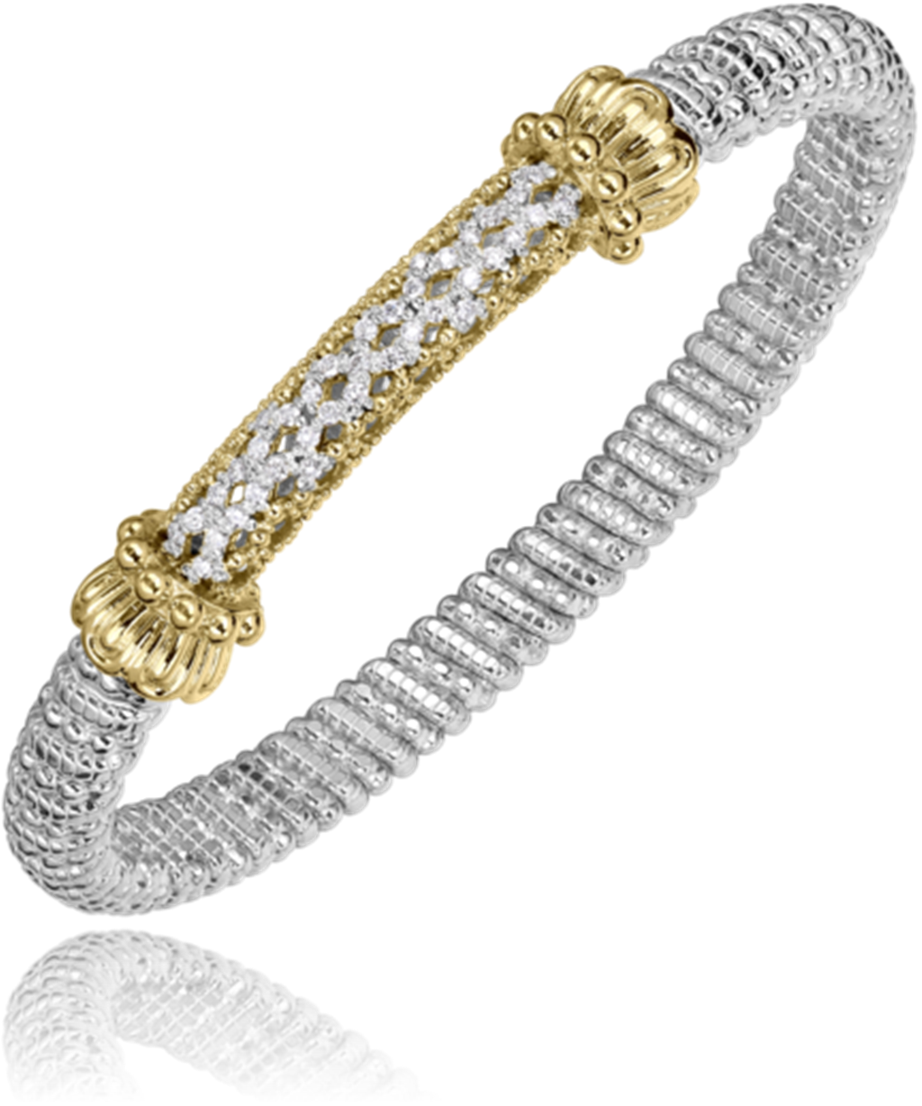 Vahan 14K Gold And Sterling Silver Diamond Lattice Style 6mm Closed Bracelet