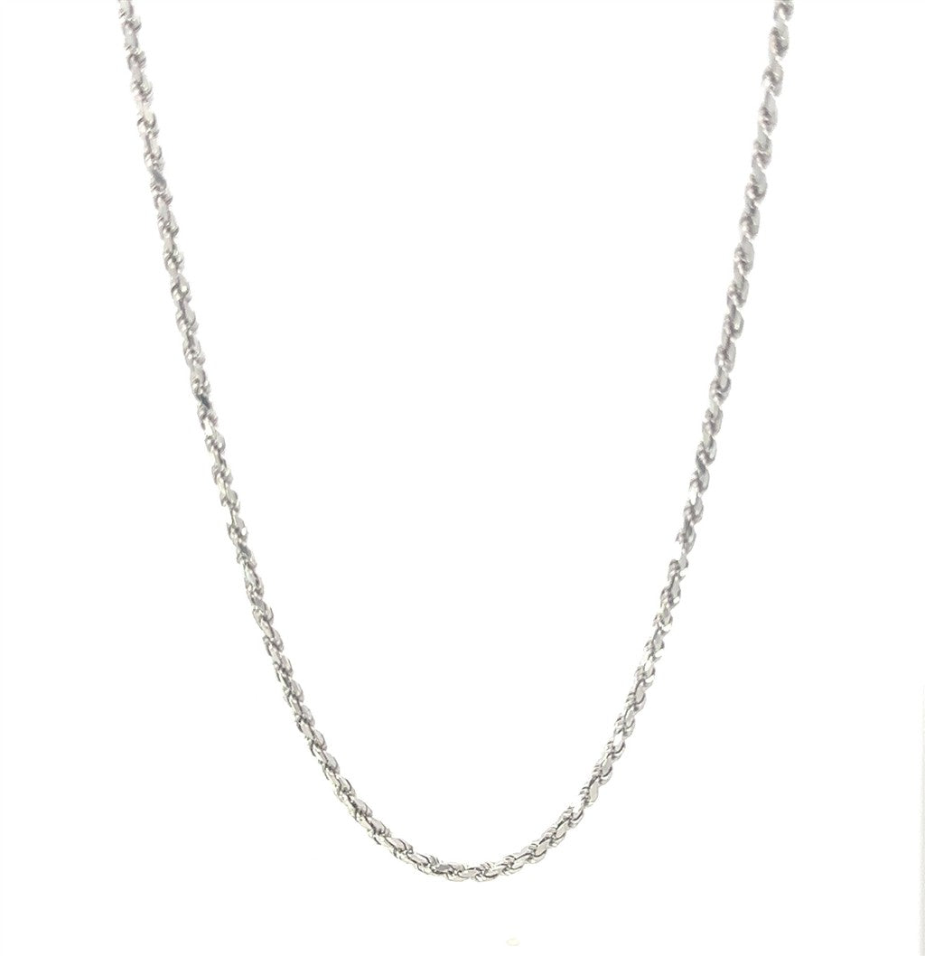 14K White Gold Diamond Cut Rope Chain 24"