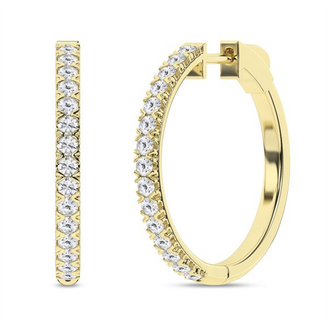 Revelation 14K Yellow Gold 1 CTW Diamond Hoop Earrings
