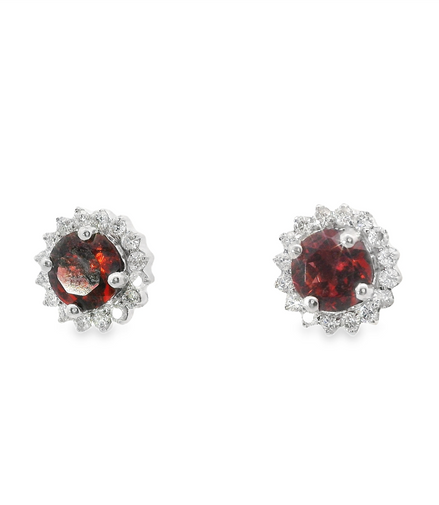 Ladies 14K White Gold Garnet And Diamond Round Earrings