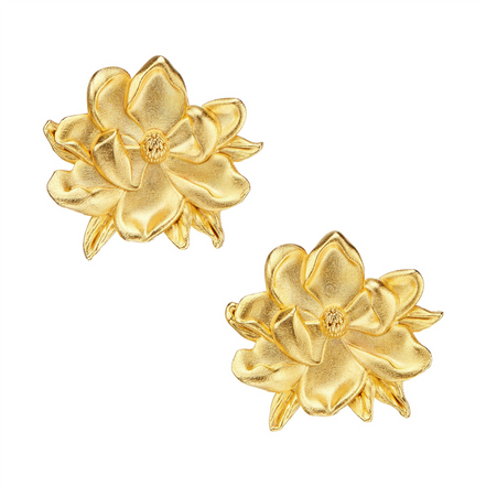 Susan Shaw Triple Gold Plated Magnolia Stud Earrings