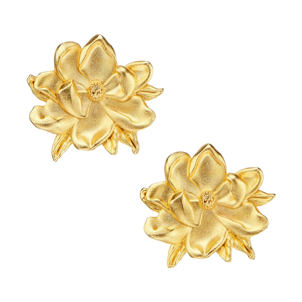 Susan Shaw Triple Gold Plated Magnolia Stud Earrings
