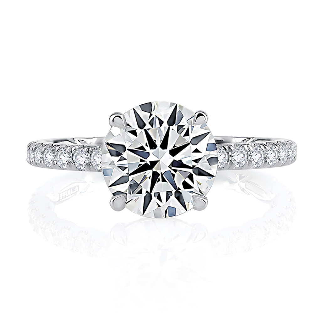 A.JAFFE 14K White Gold Statement Round Quilted Engagement Ring