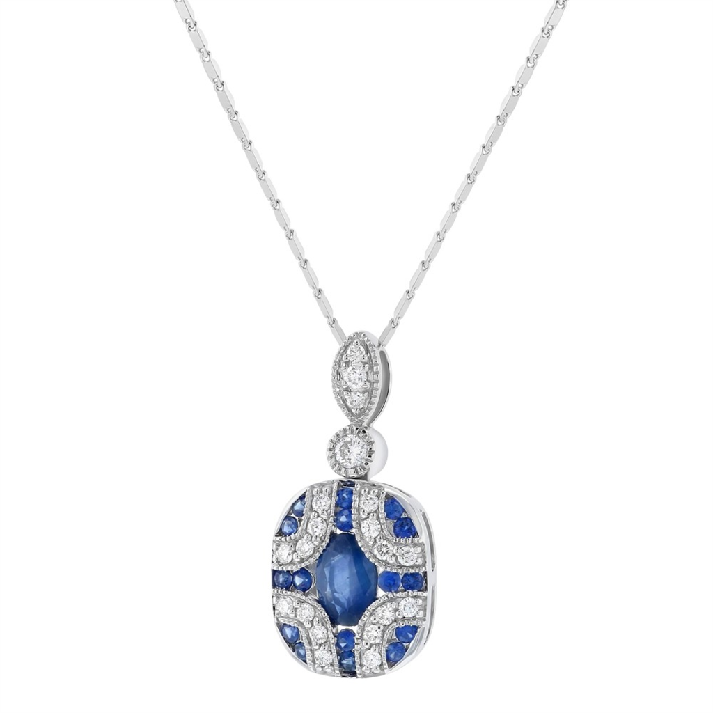 Oro Alexander 14K White Gold 1 CTW Diamond And Sapphire Art Deco Necklace