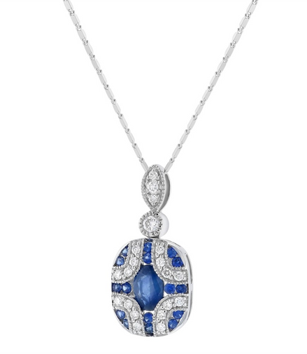Oro Alexander 14K White Gold 1 CTW Diamond And Sapphire Art Deco Necklace