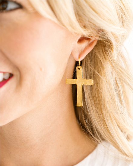 Susan Shaw Triple Plated 24K Gold Cross Earrings