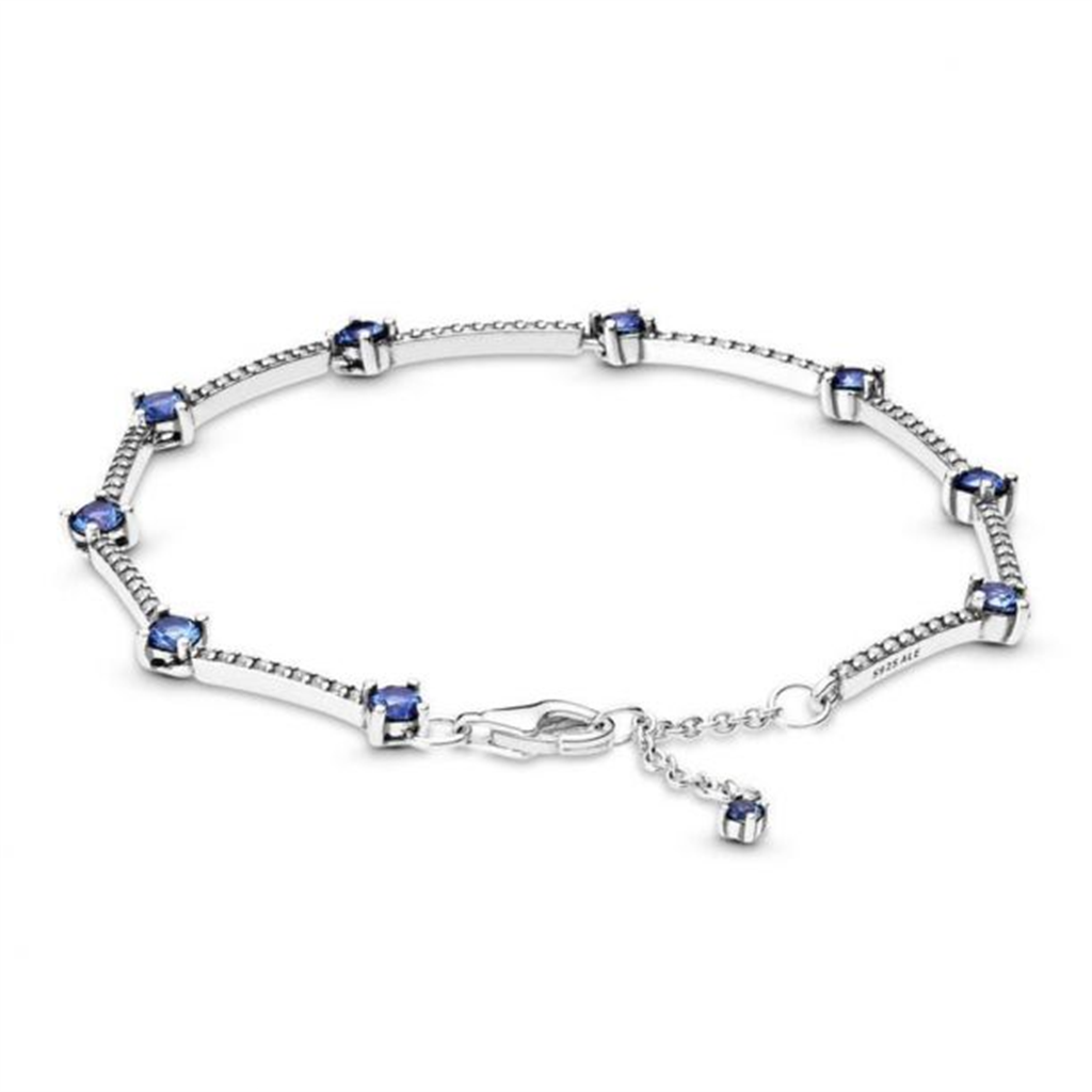 Pandora Timeless Blue Sparkling Pavé Bars Bracelet Size 18