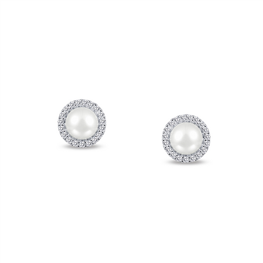 LaFonn Simulated Diamond and Cultured Freshwater Pearl Earrings