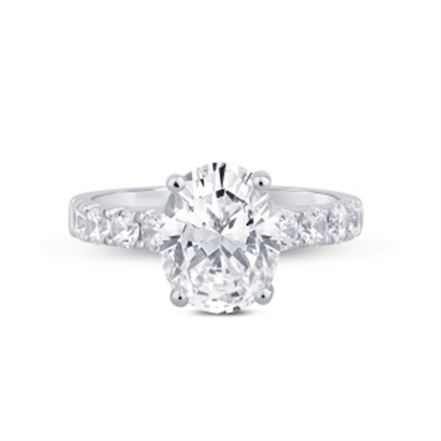 14K White Gold 3.78 CTW Lab Grown Oval Stone And Hidden Halo Engagement Ring