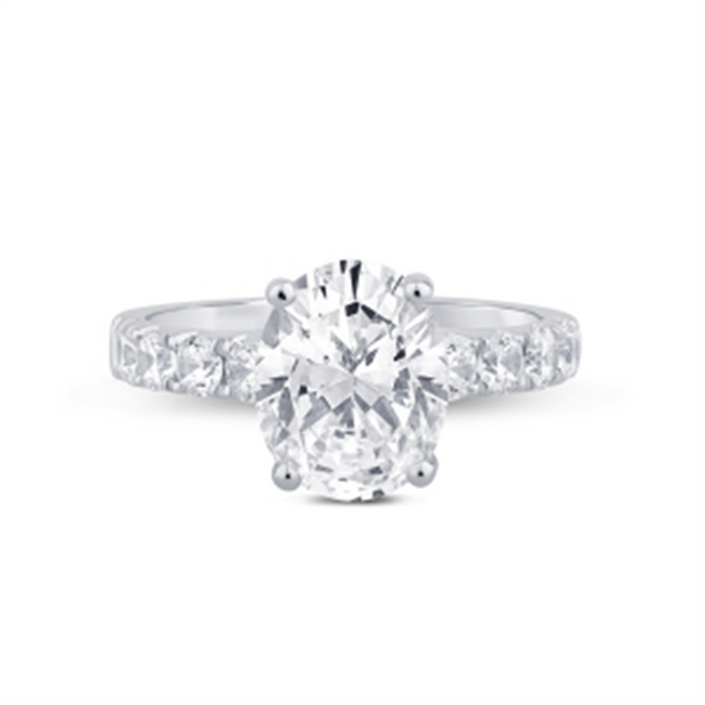14K White Gold 3.78 CTW Lab Grown Oval Stone And Hidden Halo Engagement Ring