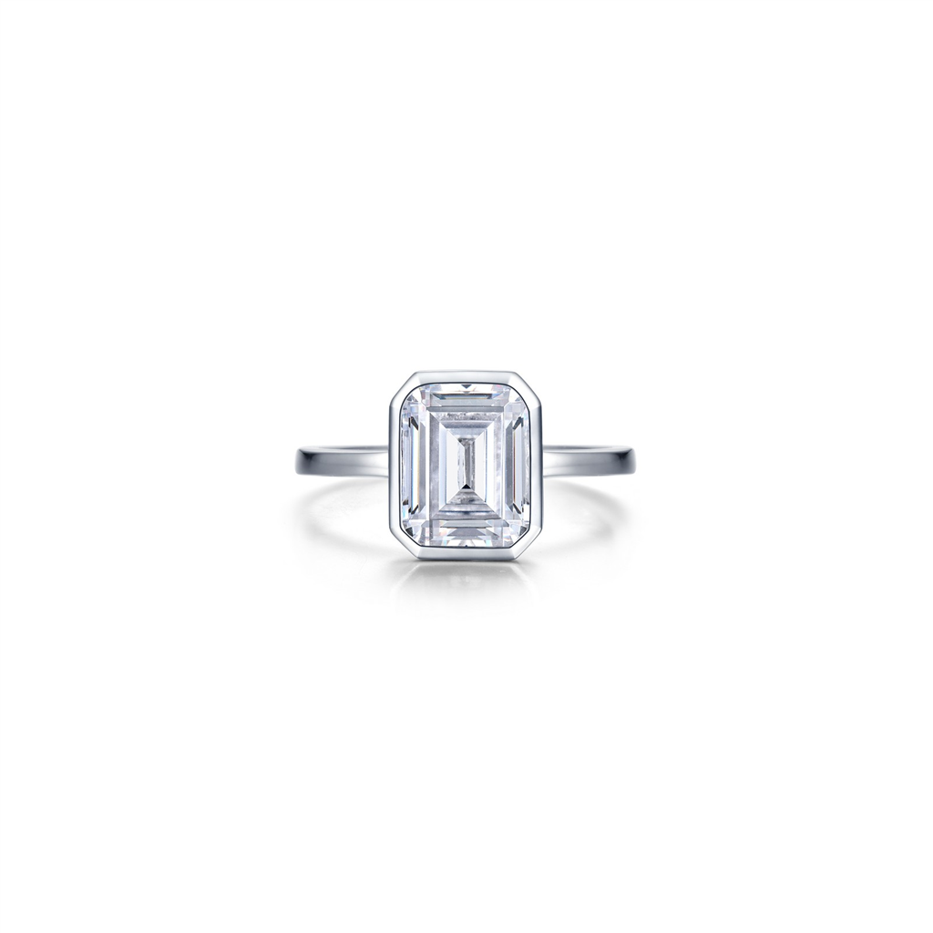Lafonn Sterling Silver W/Platinum Overlay 2.62 CTW Simulated Diamond Emerald-Cut Bezel-Set Ring Size 7