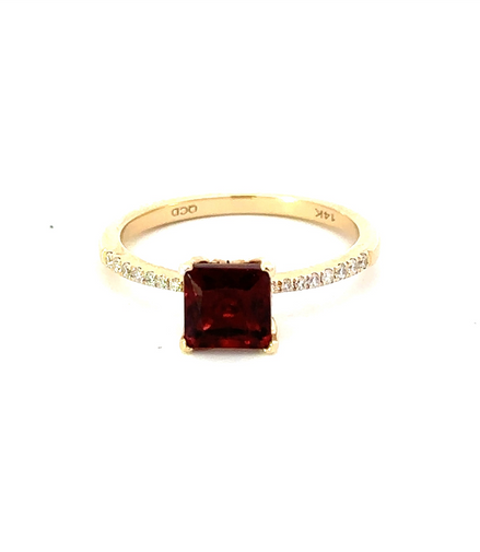 0.09 Ctw Diamond & 1.35 Ctw Garnet Princess Cut Ring