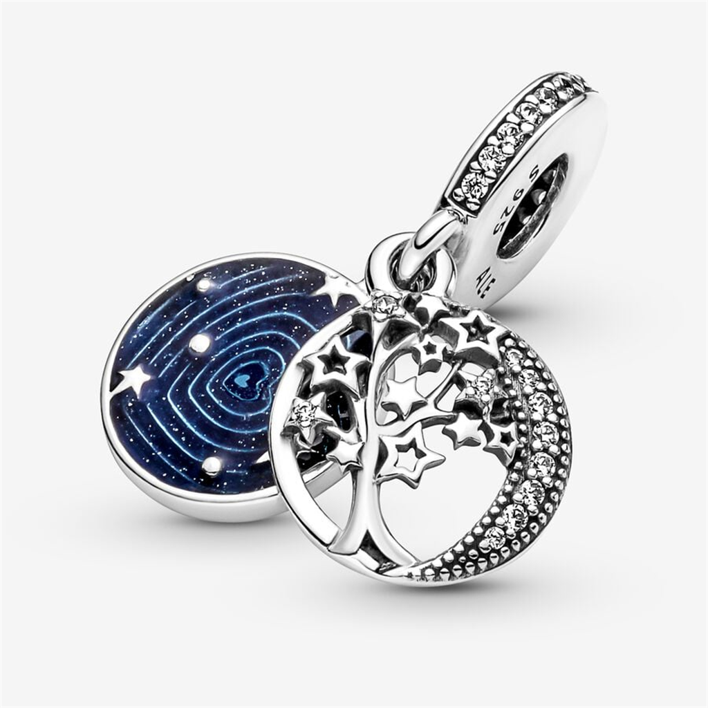 Pandora Moments "Love You To The Moon And Back" Double Dangle Tree & Galaxy Moon Charm