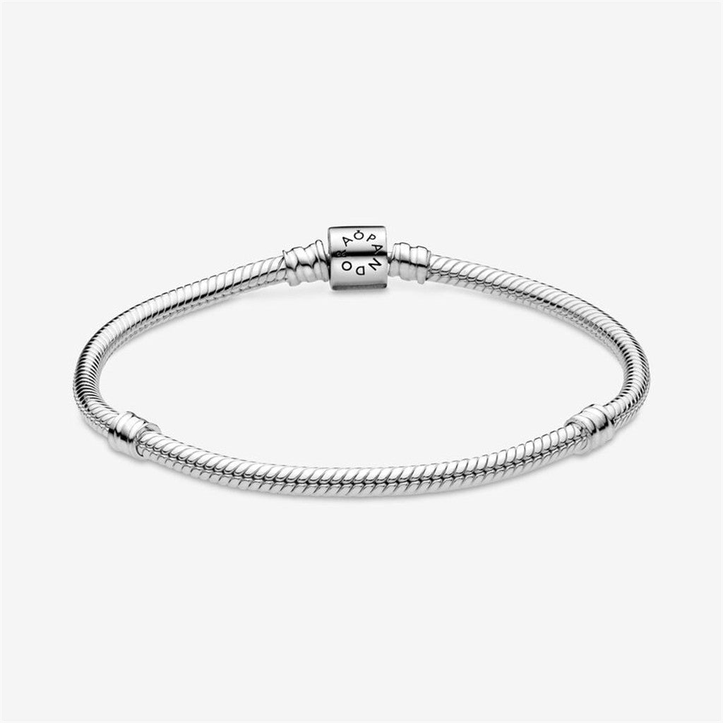 Pandora Moments Barrel Clasp Snake Chain Charm Bracelet Size 17