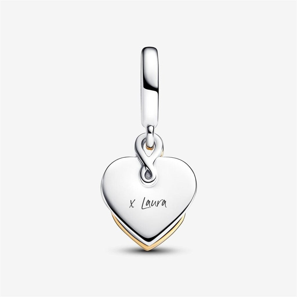 Pandora Moments Two-Tone Lab-Grown Diamond Engravable Mom Double Dangle Charm