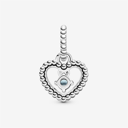 Pandora Moments March Aqua Blue Beaded Heart Dangle Charm