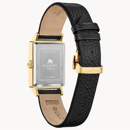 Bulova Frank Sinatra "My Way" Gold Tone Watch With Black Leather Strap