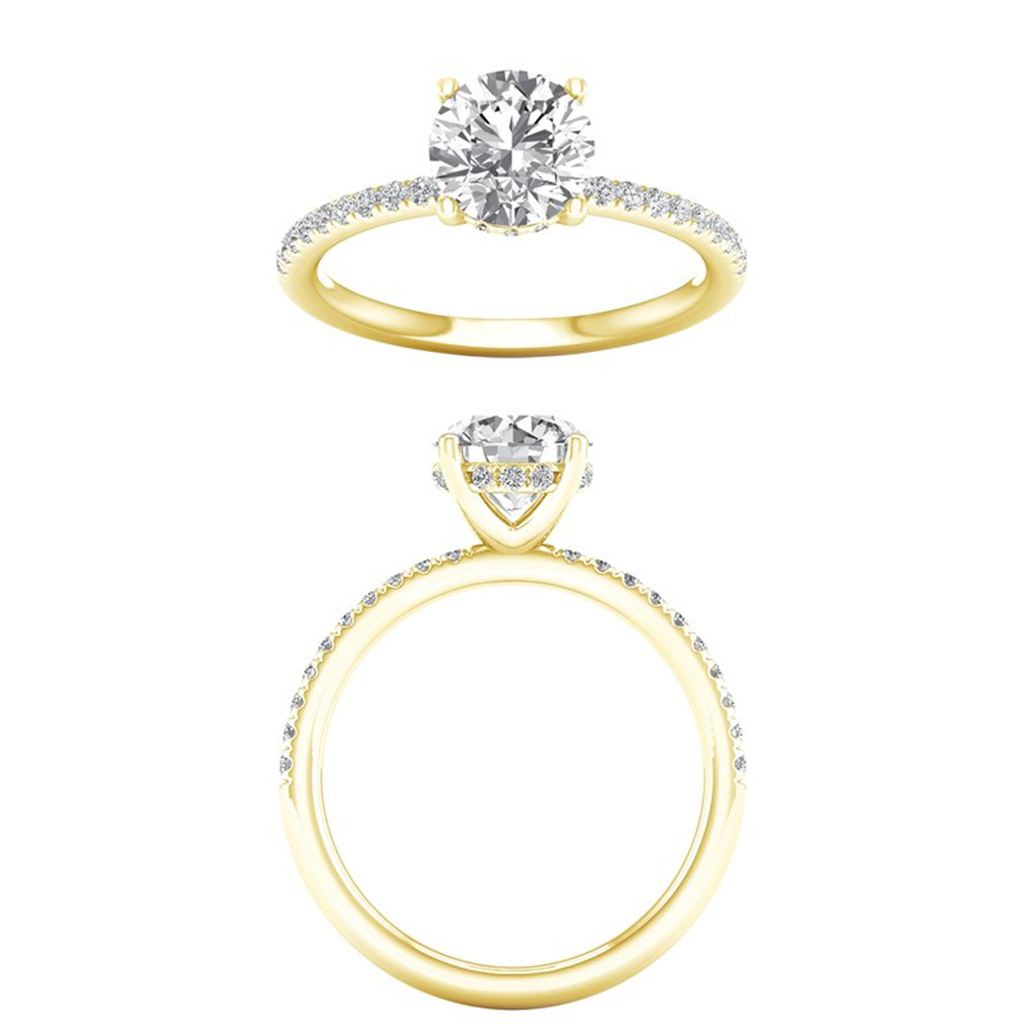 14K Yellow Gold 2.25CT Lab Grown Round Diamond with Hidden Halo Engagement Ring