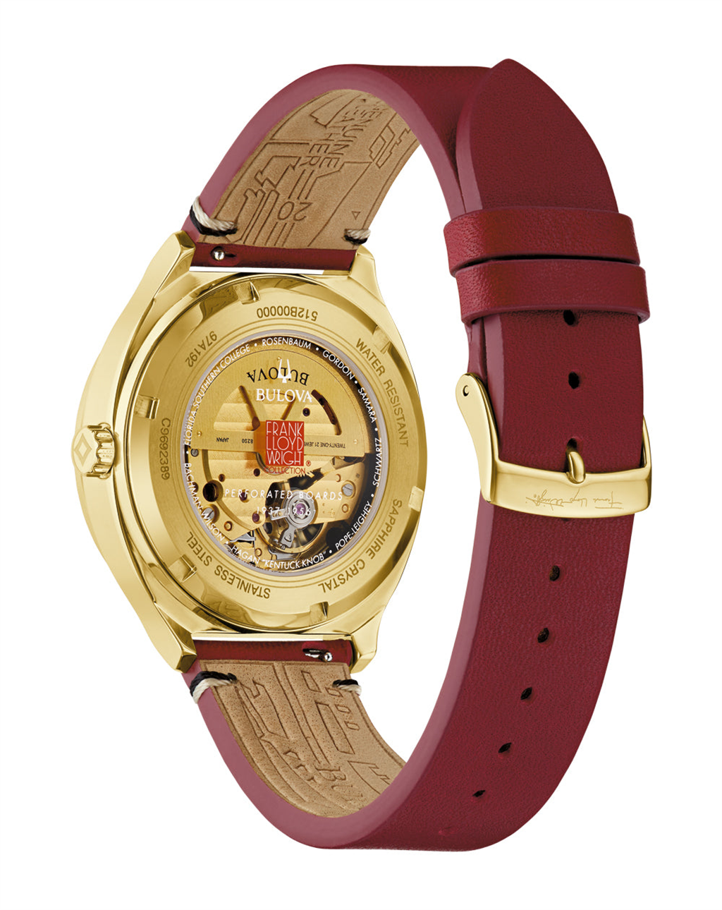 Bulova Men's Frank Lloyd Wright USONIA Limited Edition Watch With Red Leather Strap