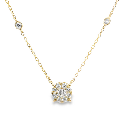Ladies 14K Yellow Gold And Diamond Bezel Stationary Necklace