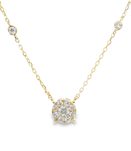 Ladies 14K Yellow Gold And Diamond Bezel Stationary Necklace