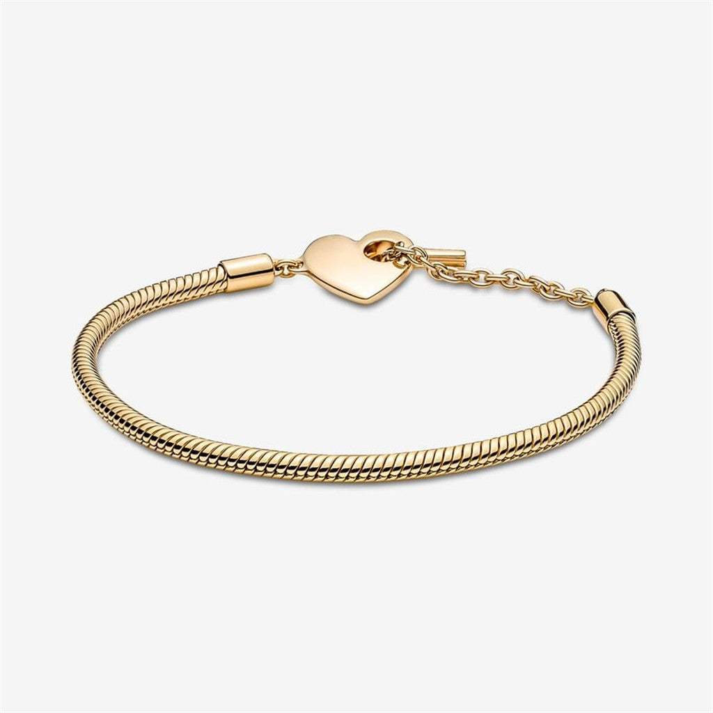 Pandora Moments Heart T-Bar Snake Chain Bracelet Size19