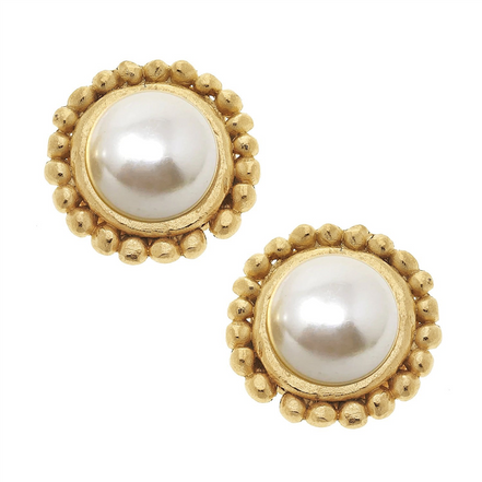 Susan Shaw Triple Gold Plated Dotted Pearl Studs