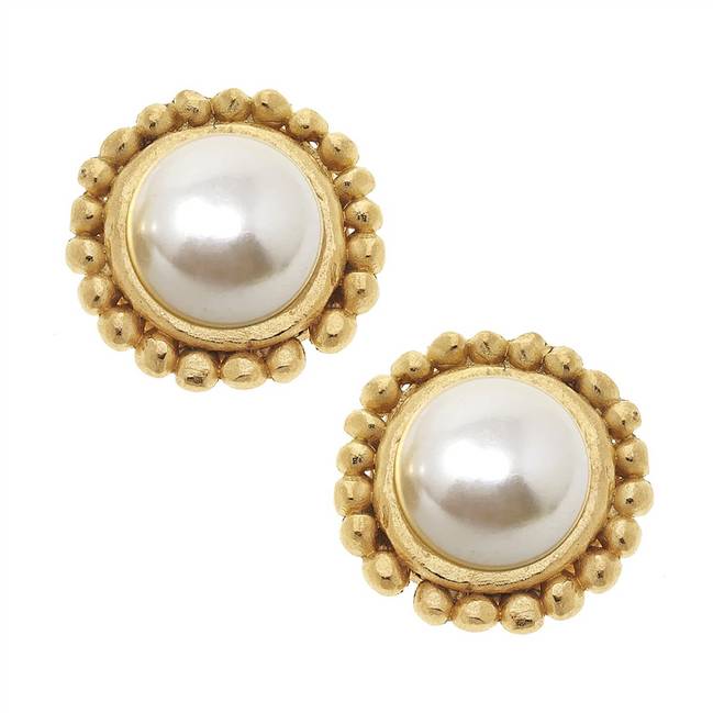 Susan Shaw Triple Gold Plated Dotted Pearl Studs