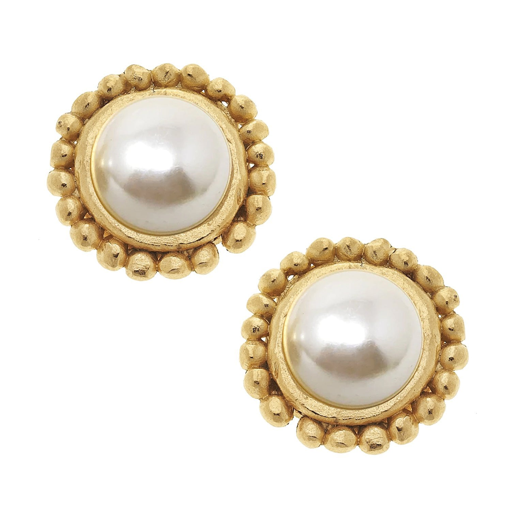 Susan Shaw Triple Gold Plated Dotted Pearl Studs