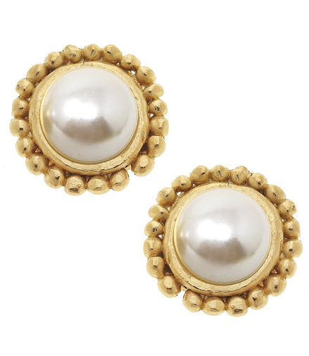 Susan Shaw Triple Gold Plated Dotted Pearl Studs
