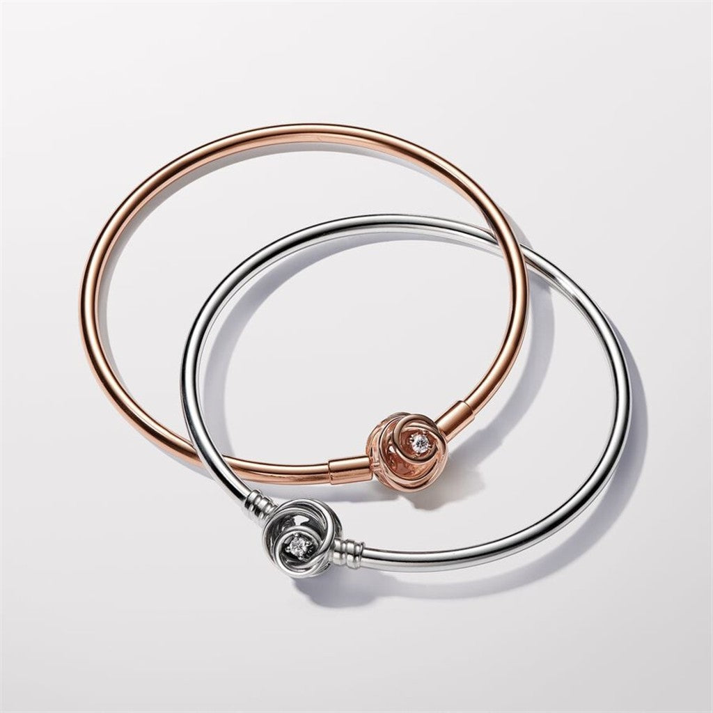 Pandora Moments Rose Encircled Clasp Bangle Size 19