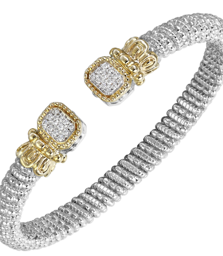 Vahan 14K Gold And Sterling Silver Diamond 6mm Open Cuff Bracelet