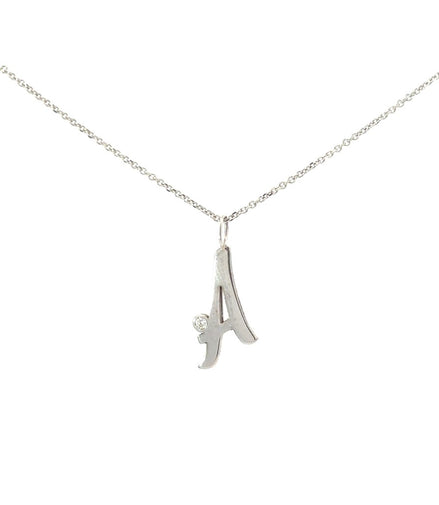 114Kwg 5Mm Script Letter "A" With Diamond Bezel and chain