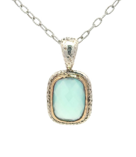 Raymond Mazza 14K Yellow Gold Bezel and Cushion Chalcedony Necklace