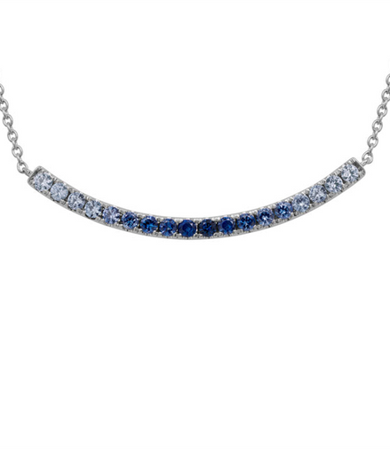 14K White Gold And Multi-Colored Sapphire Stationary Bar Pendant Necklace