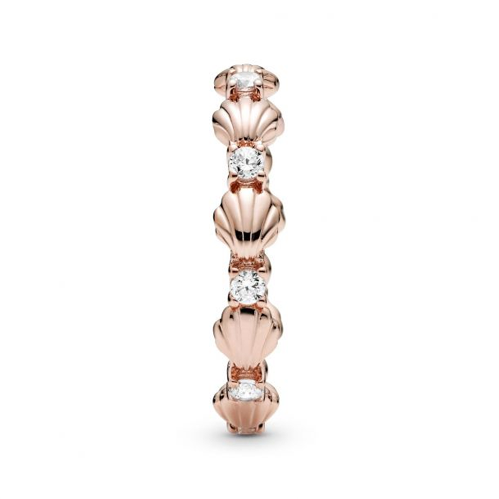 Pandora Moments Rose Sparkling Seashell Band Ring Size 7