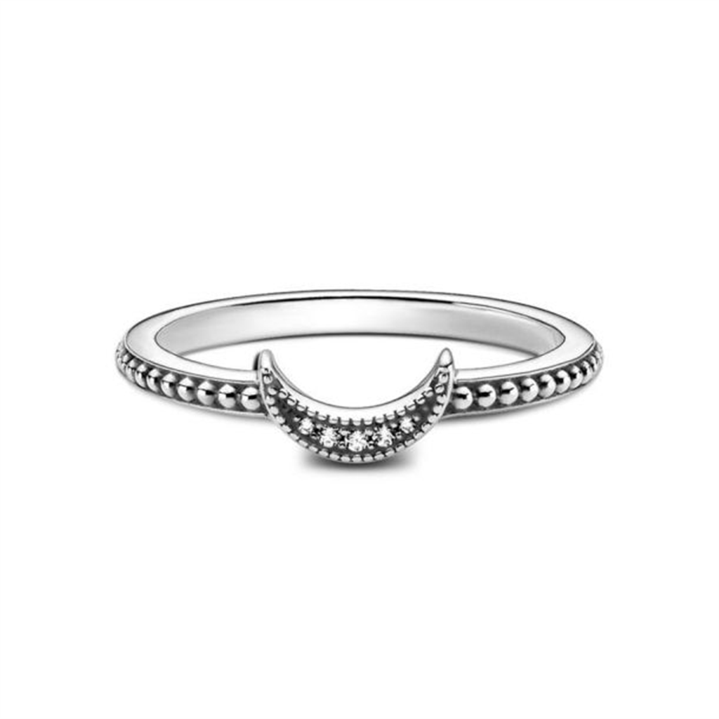 Pandora Moments Crescent Moon Beaded Ring Size 7