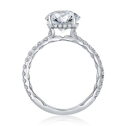 A.JAFFE 14K White Gold Statement Round Quilted Engagement Ring