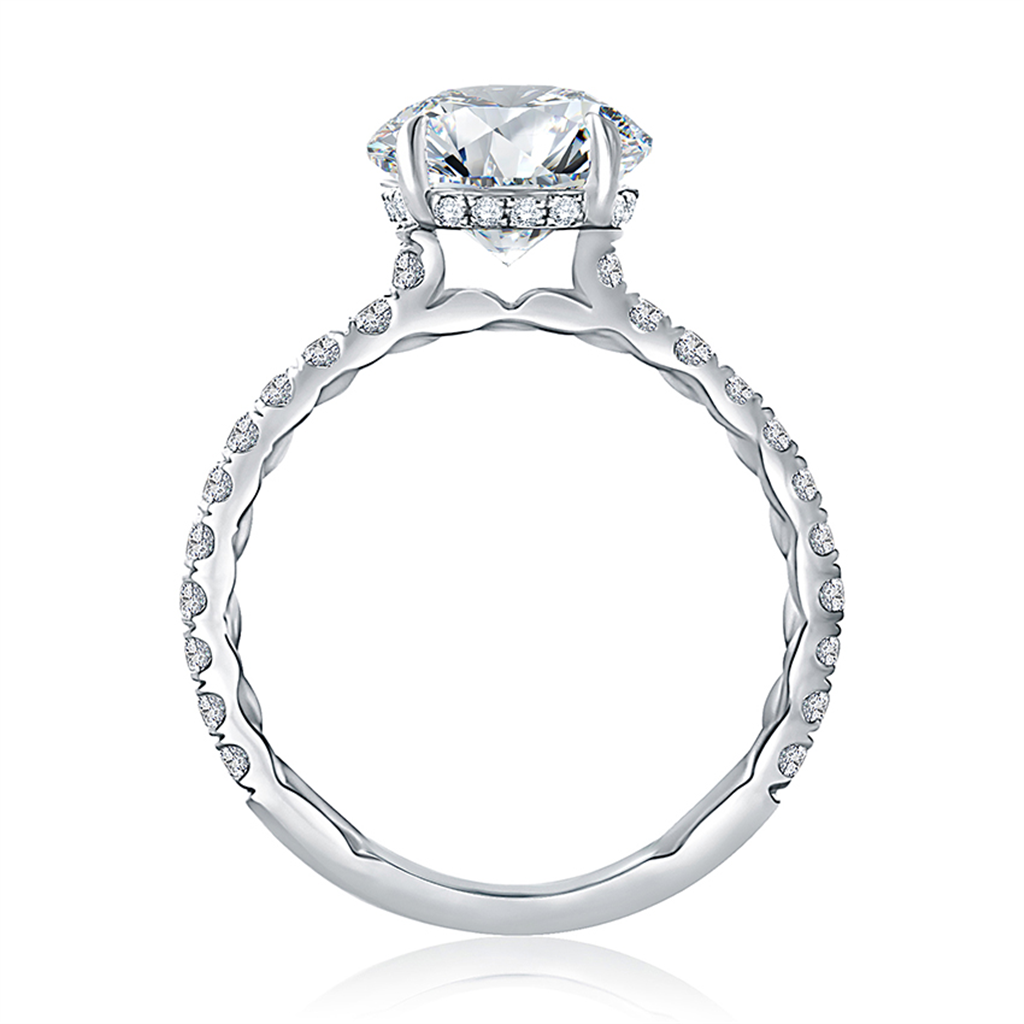 A.JAFFE 14K White Gold Statement Round Quilted Engagement Ring